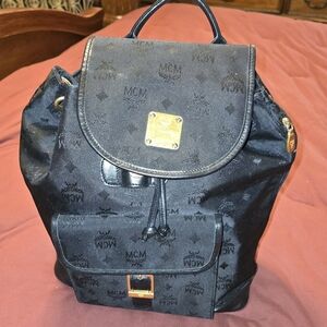 MCM Black Backpack with Gold Accents
